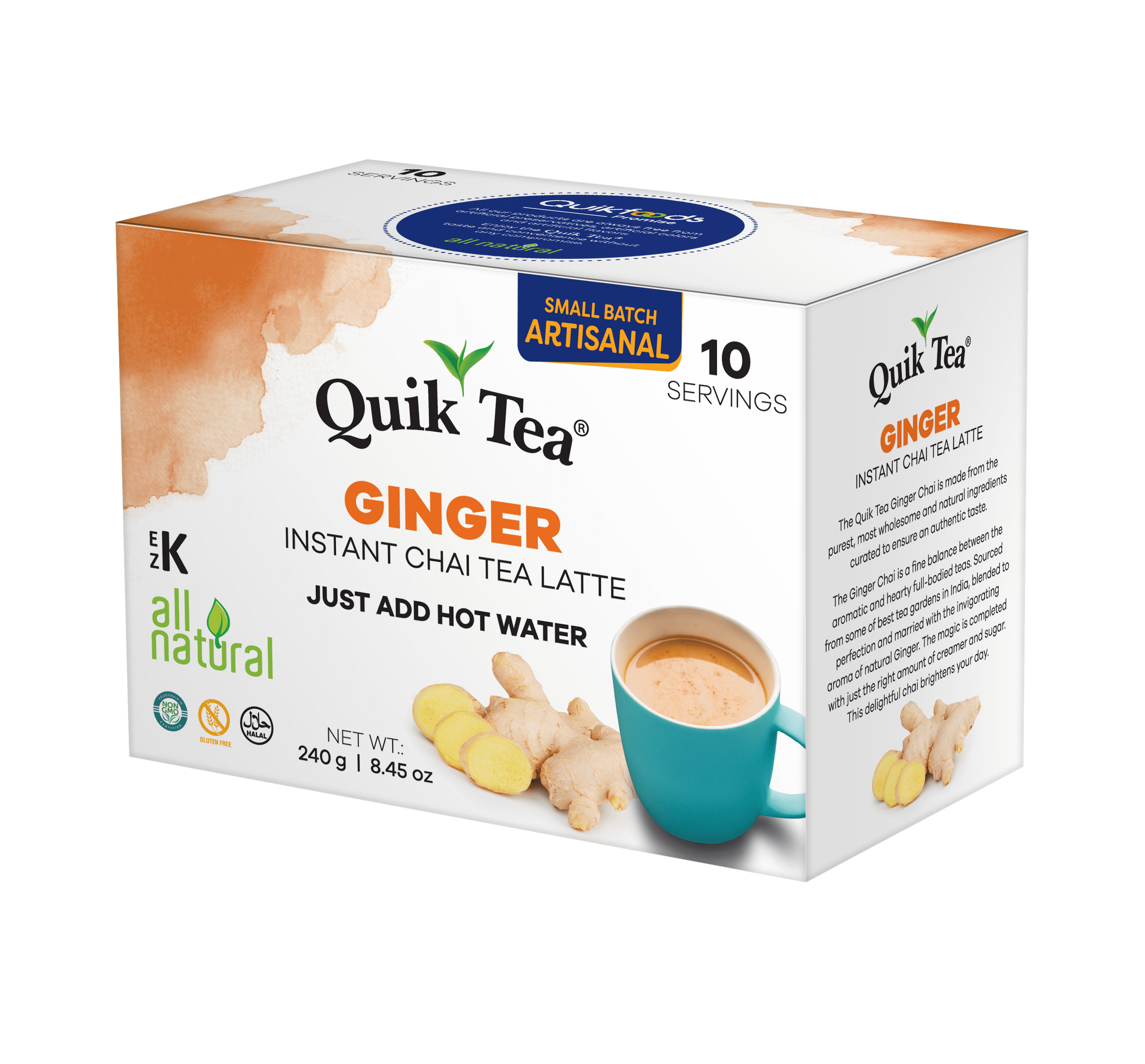 QuikTea Ginger Chai Tea Latte – 40 Count, Bold Ginger Flavor, Naturally Caffeine-Light, No Preservatives – Just Add Hot Water