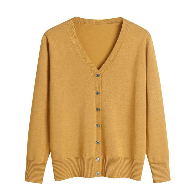 Guzom Fall Winter V-Neck Size Cardigan Sweaters Yellow Size 3XL - Walmart.com