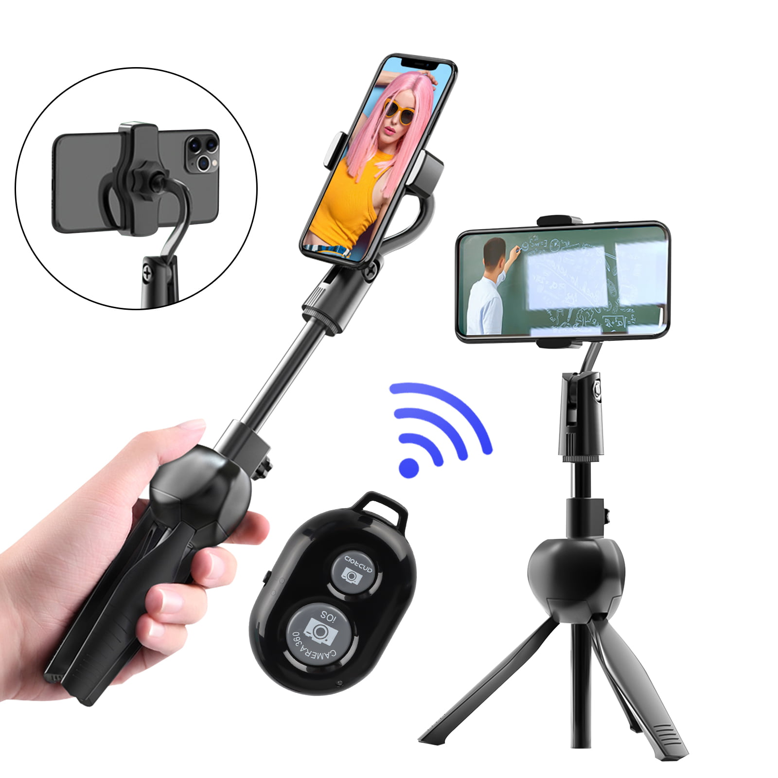 Hands DIY Bluetooth Selfie Stick Tripod Stand Extendable Portable Detachable Wireless Remote 360/° Rotation
