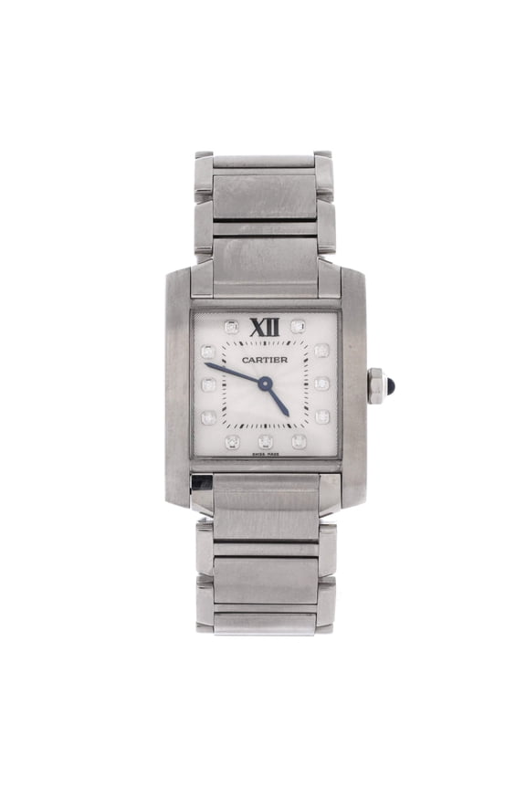 Pre-Owned Tank Francaise Quartz Watch Stainless Steel with Diamond Markers 25 By Rebag