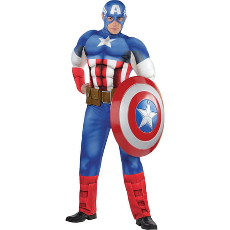Classic Captain America Halloween Muscle Costume for Men, Standard, with Accs