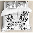 thumbnail image 1 of Butterfly Duvet Cover Set King Size, Silhouette of Moth with Swirl Floral Blossom Line Spirit Animal Illustration, Decorative 3 Piece Bedding Set with 2 Pillow Shams, Black and White, by Ambesonne, 1 of 3