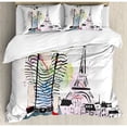 thumbnail image 3 of Fashion House Decor Twin Size Duvet Cover Set, Sketch of Fancy Laughing Girl in front of Eiffel Tower Happiness Stain, Decorative 2 Piece Bedding Set with 1 Pillow Sham, Black White, by Ambesonne, 3 of 3