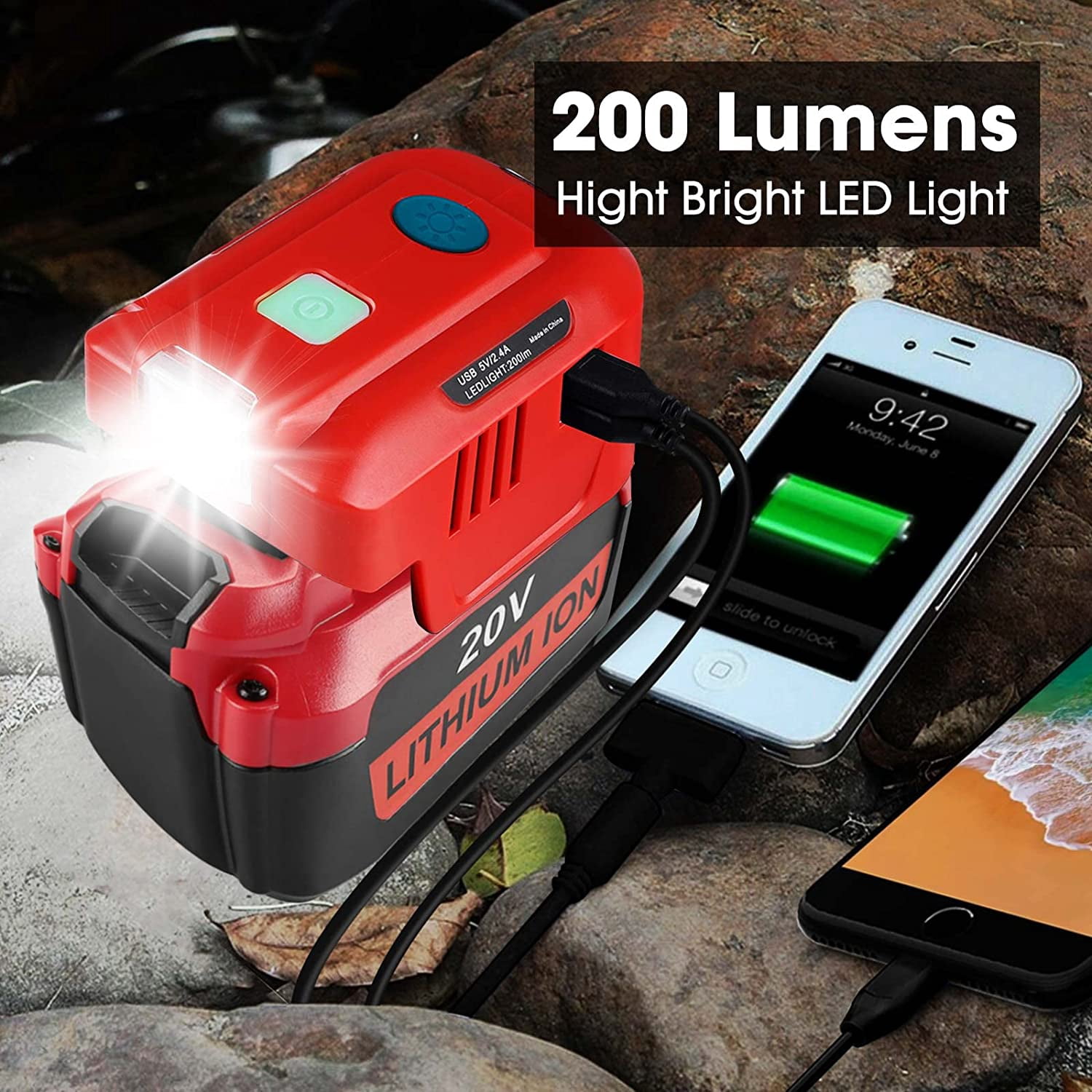 150W Inverter Generator for Carftsman 20V V20 Battery Converter,Portable Power station with AC Outlet&2-USB &LED Light,Portable Power Source,USB Charger Adapter,Camping Inverter