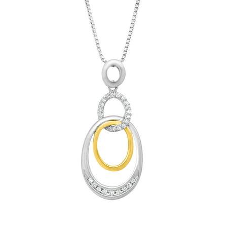 Duet 1/8 ct Diamond Concentric Oval Pendant Necklace in Sterling Silver & 14kt Gold