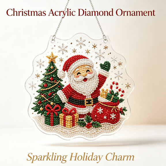 Christmas Pearl Art Hanging Ornament DIY Kit,Twohua Diamond Painting Craft For Adults Beginners,Relaxing Holiday Home Wall Decor Gift For Tree Window And Indoor Display (Wave Santa)