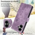 thumbnail image 5 of Nalacover Slim Wallet Case for iPhone 16, for Women Men, Embossed Pattern PU Leather Shockproof Magnetic Clasp Credit Card Slots Flip Kickstand Phone Case+Wrist Strap,Purple, 5 of 8