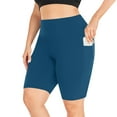 thumbnail image 3 of CFLVAEK Women's Plus Size Biker Shorts with Pockets Spandex Stretch High Waist Bike Short Solid Color Quick Dry Yoga Gym Fitness Leggings 2025 （Blue XXXL）, 3 of 7