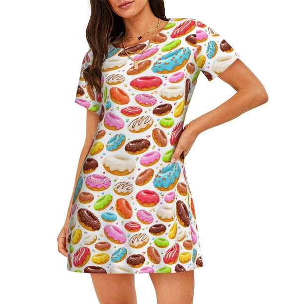 Easygdp Color Donut Camisón de manga corta para mujer, informal, estampado