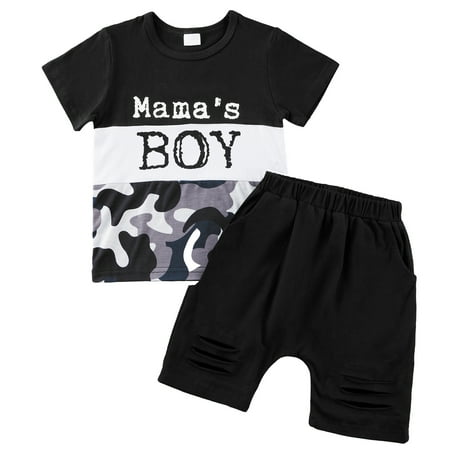 

Toddler Baby Boy Clothes Summer Outfits Short Sleeve Tops+Ripped Shorts Set 2-6T