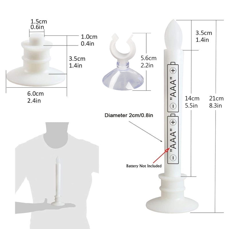 2pcs Remote Controlled Flameless Taper Candles with Automatic Timer and Suction Cups, Flickering Battery LED Candles for Year-Round Home Decor, Christmas Wedding Centerpiece