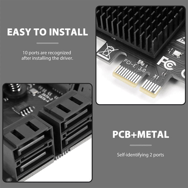10 Port SATA 3.0 to PCIe X1 Expansion Card PCI Express SATA Adapter SATA3 6G Converter with Heatsink for Windows