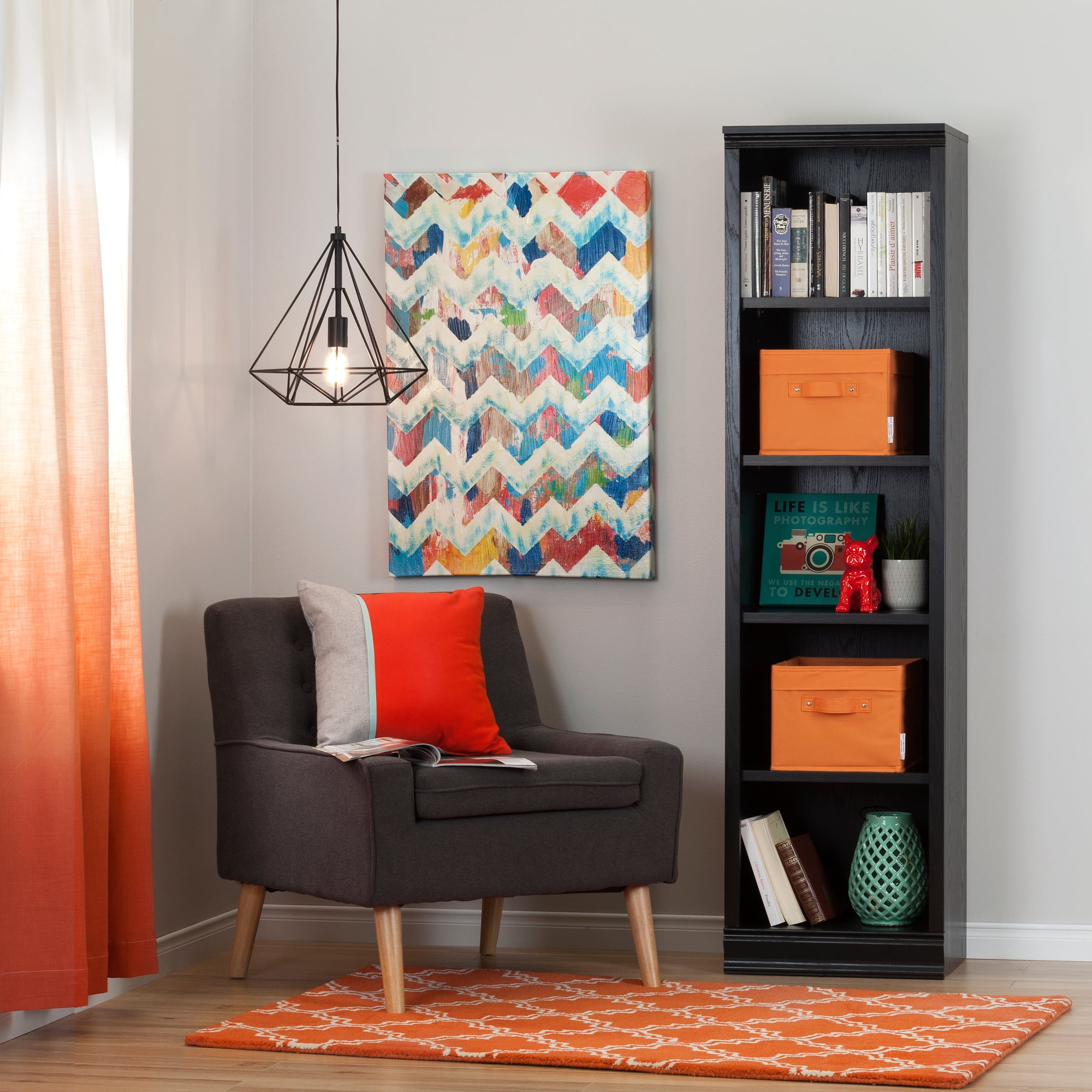 South Shore 5Shelf Narrow Bookcase with 2 Canvas Storage