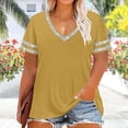 thumbnail image 5 of Nmnitkp Oversized Women's Short Sleeve T-Shirts Plus Size V-Neck Sequin Trim Short Sleeve T-Shirt, Casual Loose Fit Summer Tops for Daily Wear Gold,5XL, 5 of 6