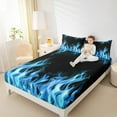 thumbnail image 4 of jejeloiu 3D Flame Twin Sheet Sets,Modern Fire Games Twin Fitted Sheet,Blue Black Flat Sheet For Boys Kids,Ultra Soft Home Decor,3-Piece, 4 of 7