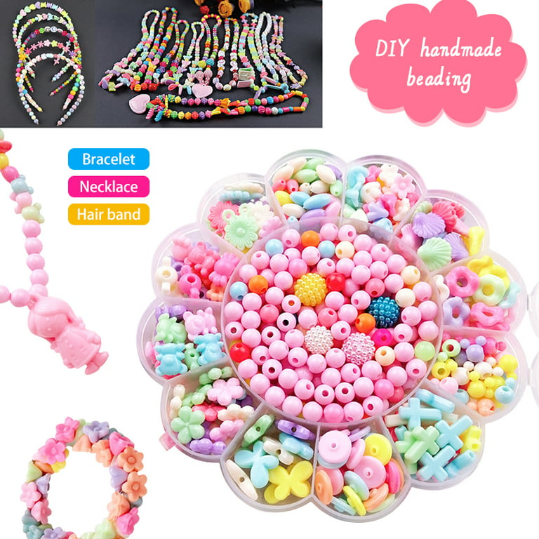 Shellton Craft Beads,Jewelry Making Kit with Storage Box- Arts and Crafts for Girls Age 3,4,5,6,7 Year Old Kids Toys - Hairband Necklace Bracelet and