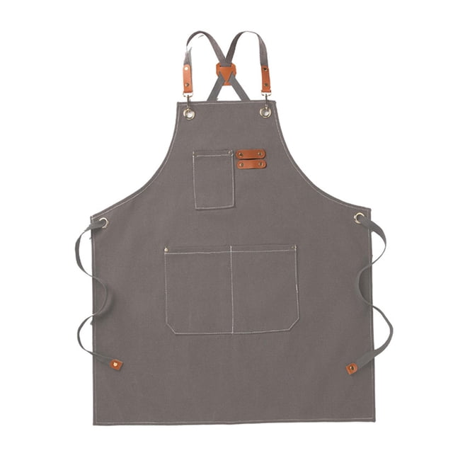 Delantal de lona impermeable con espalda cruzada para chef, para trabajo, tienda, cocina, hombres Gris