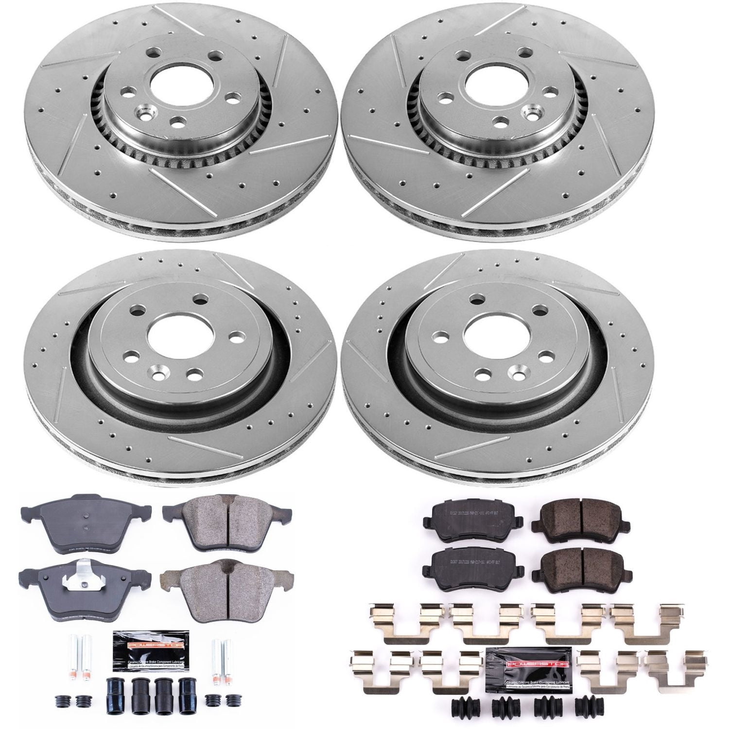 Power Stop Front and Rear Ceramic Brake Pad and Drilled and Slotted Rotor Kit K7637