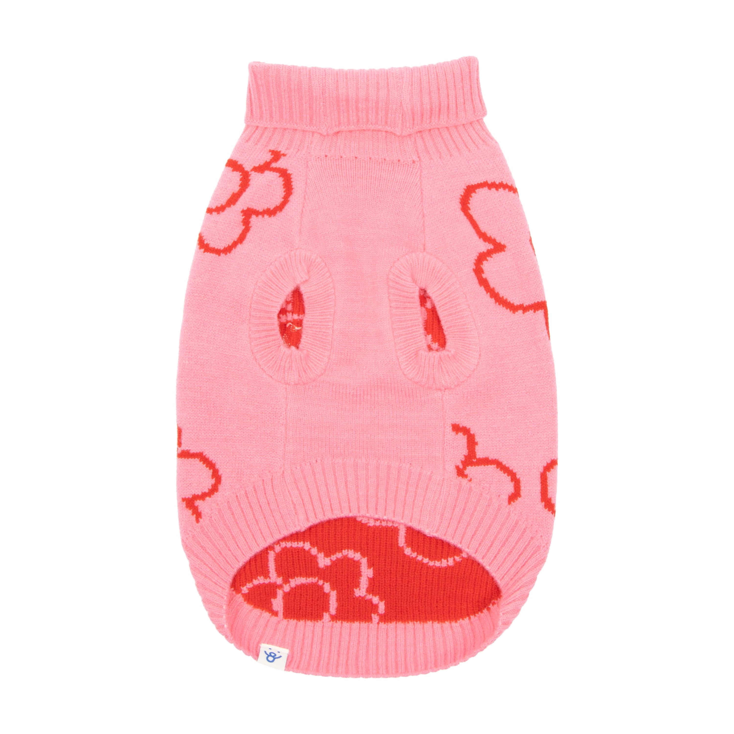 Oodles Smiling Daisies Fall Turtleneck Dog Sweater, Pink, XL