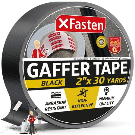 XFasten Black Gaffer Tape, 2" x 30 yd, Heavy-Duty, Residue-Free