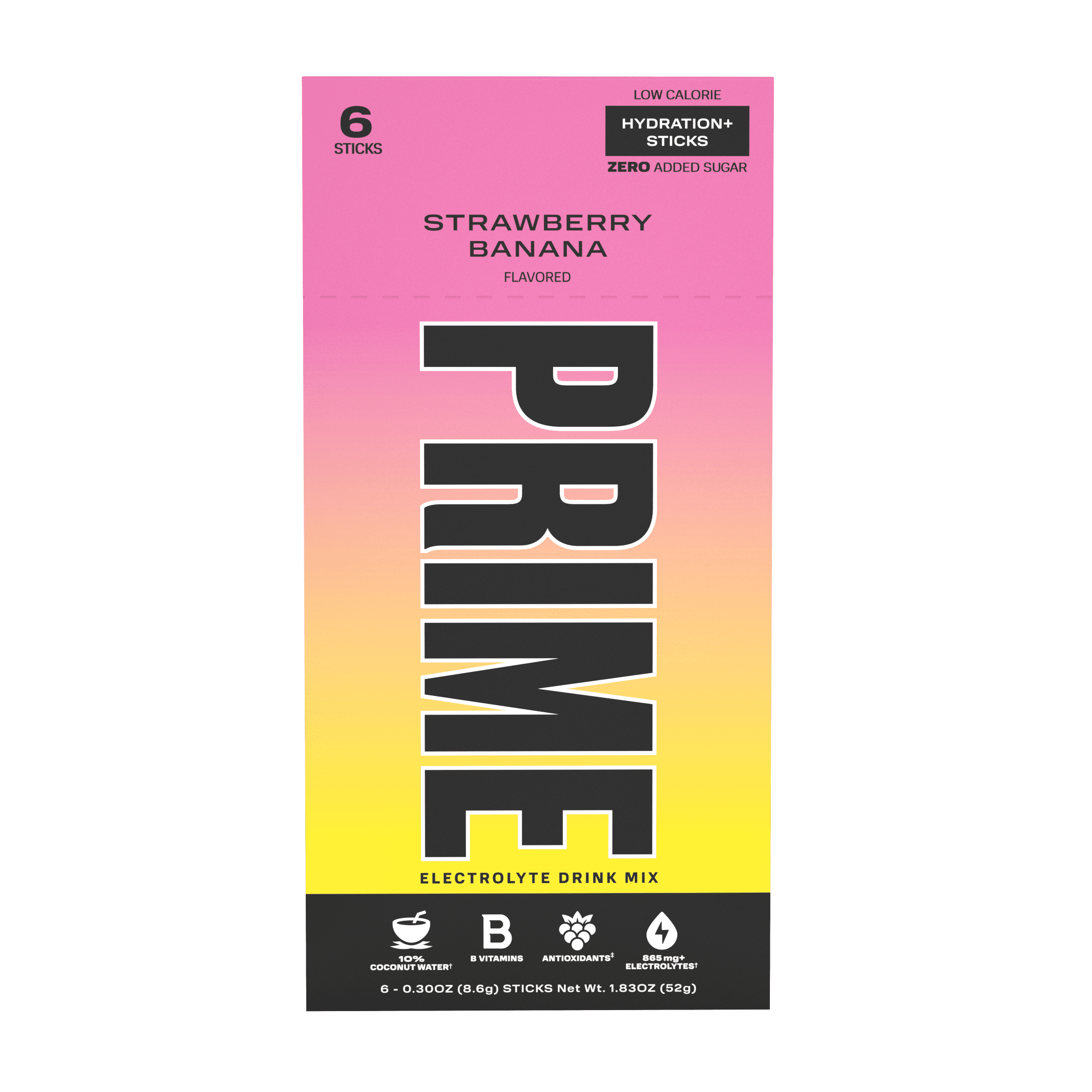Prime Hydration Sticks, Strawberry Banana, 6 Count, Electrolytes, Zero Sugar