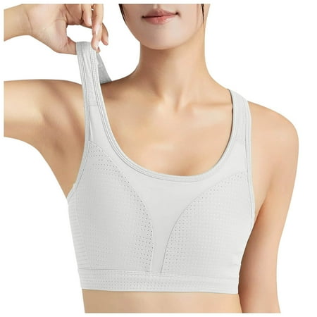 Zhaghmin Workout Tops for Women Built in Bra Breathable Sports Bras Gym Running Full Coverage Padded Cropped Tank Tops for Womens Comfort White L
