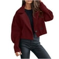 thumbnail image 2 of ClodeEU Women's Wool Blend Short Button Jacket,Lapel Collar Casual Jacket,Cropped Blazer Jacket Wine,Womens Plus L, 2 of 8