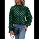 thumbnail image 3 of Camisa Informal Holgada de Larga con Estampado en Caliente para Mujer, Cuello Redondo Plisado Verde M, 3 of 10