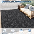 thumbnail image 6 of HIWEAVER 9' x 18' Black/Gray Outdoor Rug PP Plastic Straw Woven Waterproof Patio Rug with Border Portable Outside Carpet for Balcony Deck Picnic Garden Decor, 6 of 7