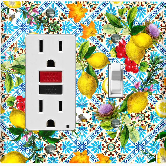 Metal Light Switch Plate Cover Colorful Floral Fruit Tile Pattern TIL011