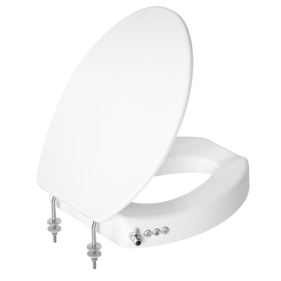ROSYNEY 4.25" Raised Elongated Toilet Seat with Bidet - Non-Electric, Button Control Front/Rear Wash & Knob Control Water Pressure, Brass Inlet