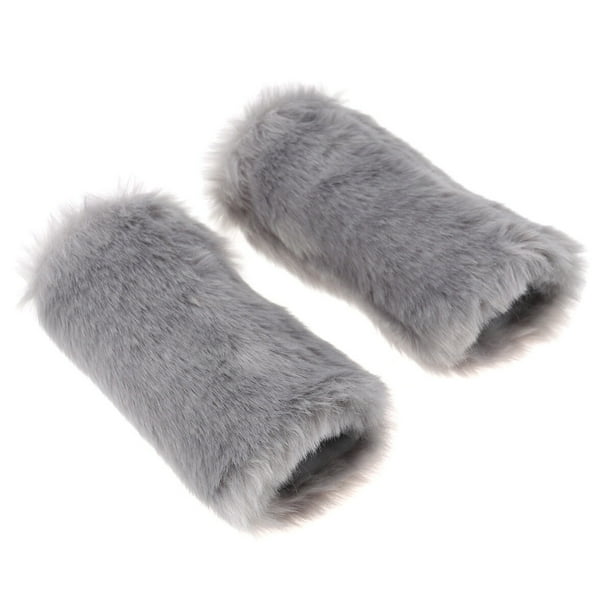 par de guantes sin dedos de imitación de piel de conejo, suaves y afelpados, para mujeres y niñas (patrón de longitud media, gris)