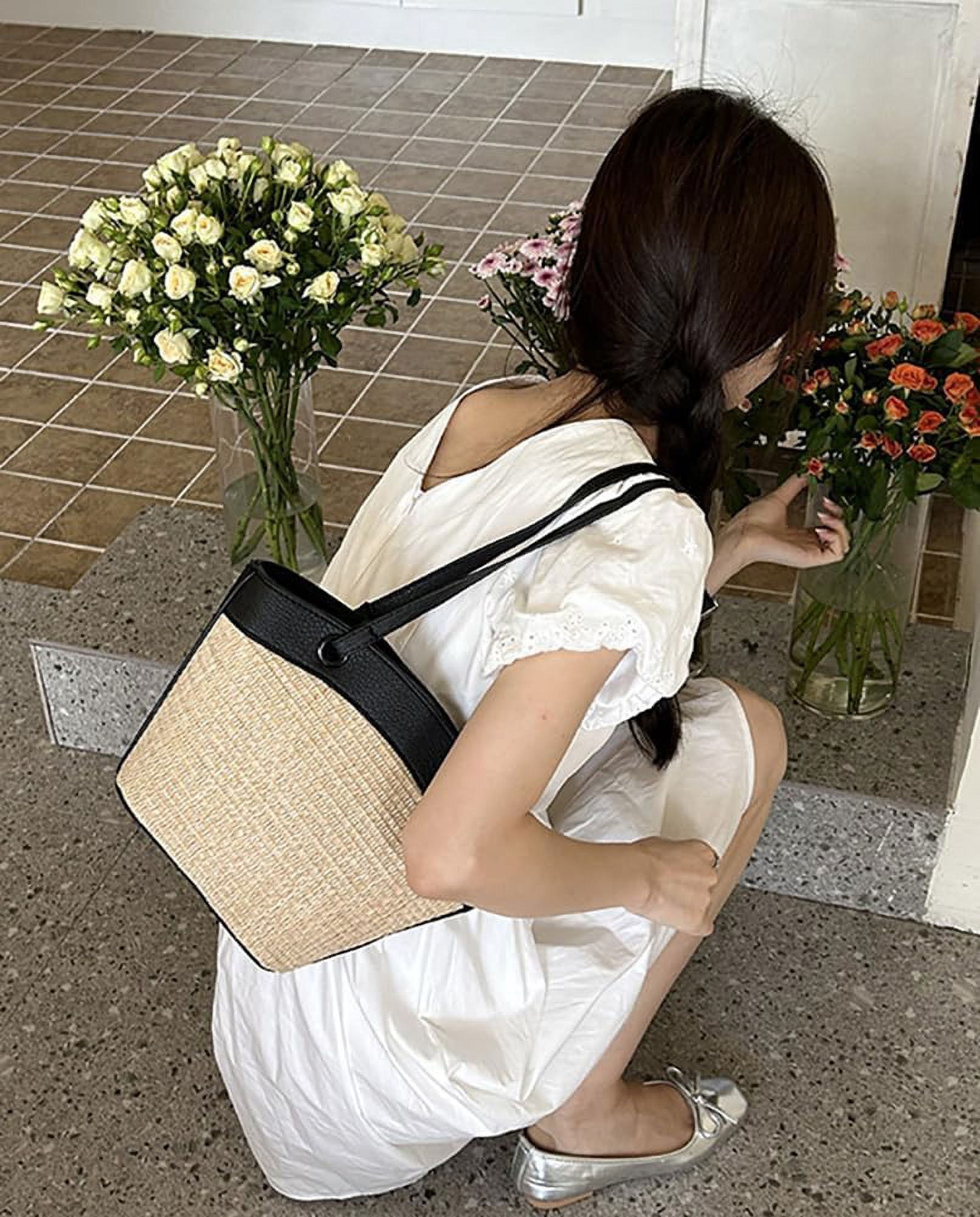 Straw Beach Bags For Women Small Straw Tote Bag Rattan Purse Summer Straw Handmade Bag Raffia Handbag Purse Shoulder Bag