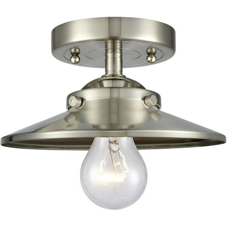 

Brushed Satin Nickel Tone Semi Flush 8 Wide Shape Cone Glass Steel/Cast Brass Medium Base 1 Light Fixture