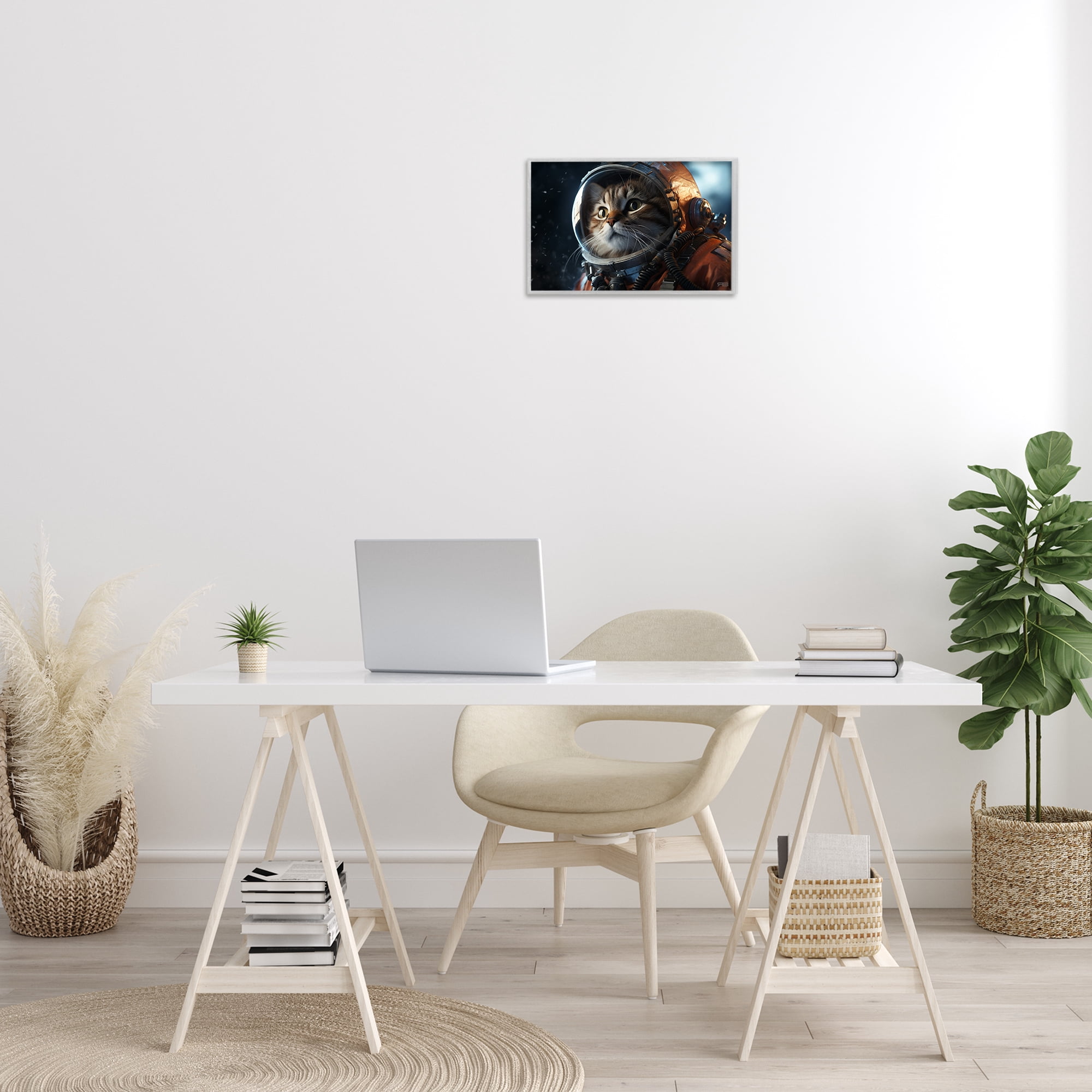 Stupell Industries Astronaut Cat in Space Animals & Insects Painting Gray Framed Art Print Wall Art, 18 x 12