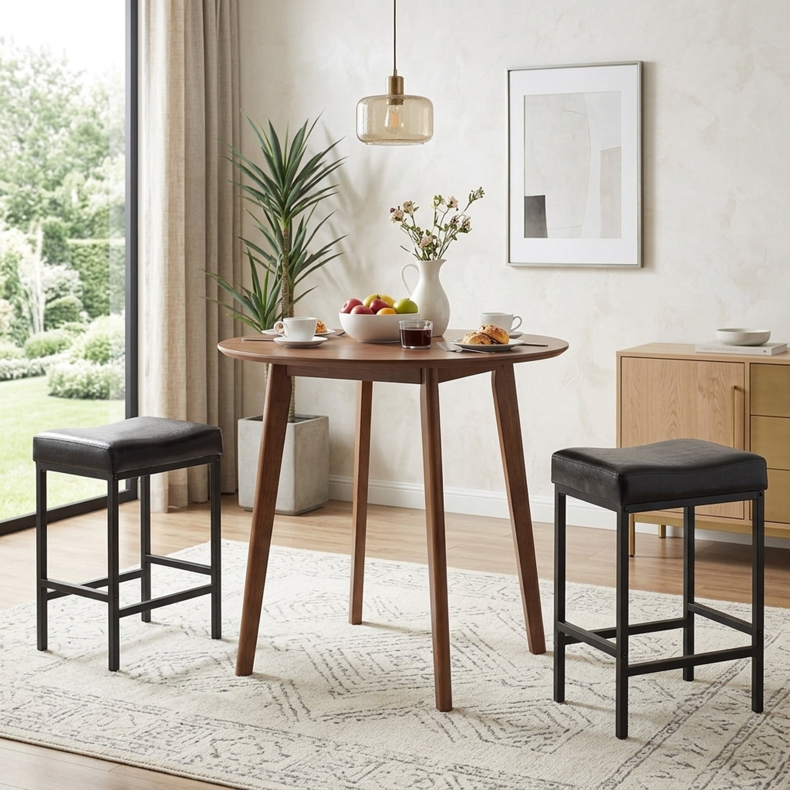 Furnibear Set of 2 25 Inch Counter Height Bar Chairs for Kitchen Island for Kitchen Island Counter Bar Pub Dining Home, Black