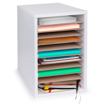 Adiroffice 11-Compartment Freestanding Vertical Desktop Sorter with Removable Shelves, White