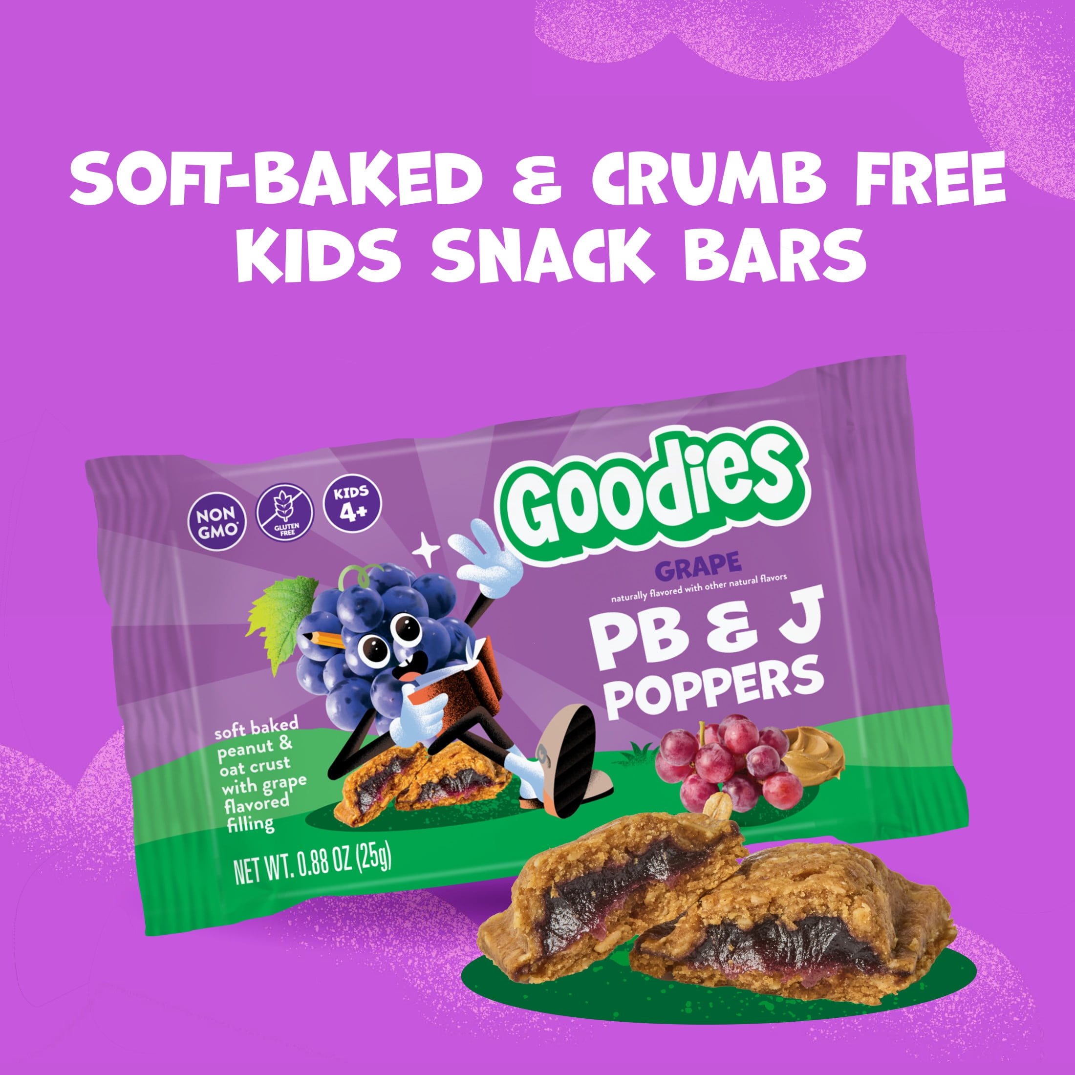 Goodies Grape PB&J Poppers Kids' Snack Bars with Peanut & Oat Crust, 24 Count