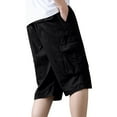 thumbnail image 3 of Chiccall Mens Shorts Plus Size Elastic Waist 6 Pockets Solid Casual Summer Beach Cargo Shorts Army Green, 3 of 5
