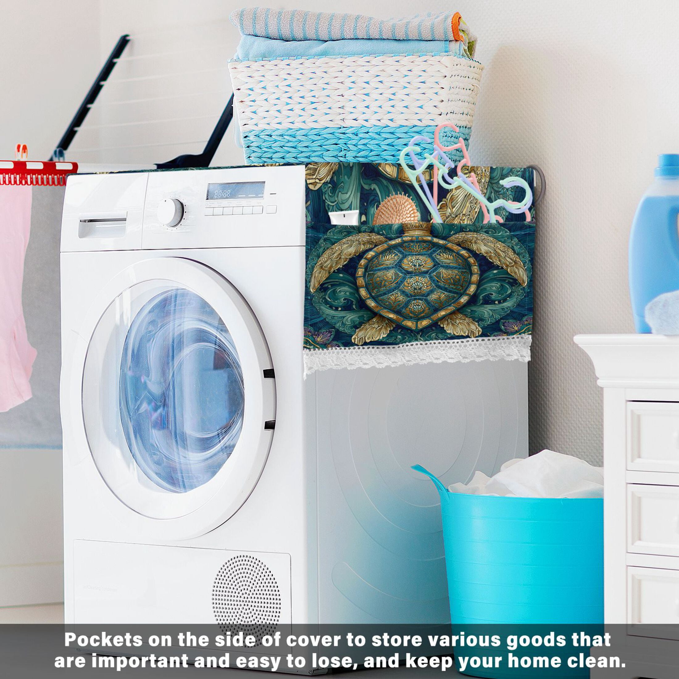 Wobogo Green Mandala Turtle Washing Machine Cover Dustproof Washer Dryer Cover Waterproof Laundry Room Decorative Protector