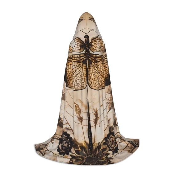Honeii Vintage Dragonfly Artwork Print Poncho Cape, Cloak Coat, Snuggly Hooded Wearable Blanket, Hooded Cape For Teenagers,Halloween Costumes-Small