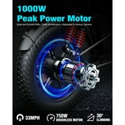 16 Fat Tire Electric Bicycle for Adults, 1000W Peak Motor, 48V 20AH, Up to 30-60 Miles & 30MPH for City & Outdoor Riding