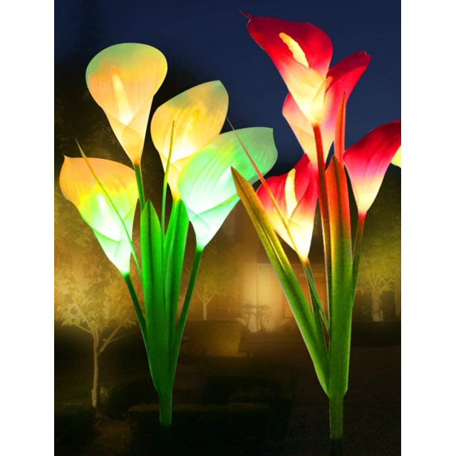 Luces solares Luces de flores de estaca de jardín al aire libre, luces LED de lirio multicolor que cambian de color para patio, césped, jardín, decoración de patio Namotu WMZY-1249