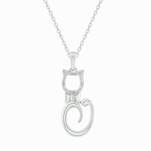 Cali Trove Diamond Cat Pendant Necklace with 1/20 Carat Natural Diamonds in Sterling Silver – Dainty Gift for Her
