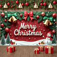 thumbnail image 4 of Red Background Christmas Banner Pine Garland Gold Bells Snowman Design Holiday Decoration for Christmas Party Indoor Decoration Winter Celebration, 4 of 9