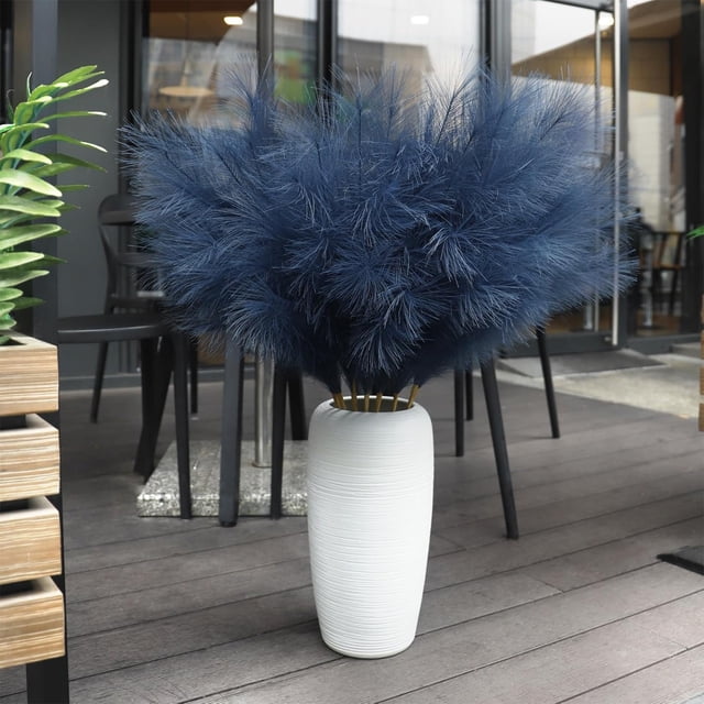 Hierba de La Pampa Azul Artificial, Flor Falsa Aterciopelada, Decoración Gótica | Decoración para Bodas, Cumpleaños y Fiestas | 45 X 1 X 1 Cm | 5 G | Tallo de Plumas de Seda | Hipoalergénica | Sin Ma