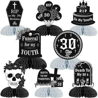 Black Gothic Birthday Decorations, Funeral Birthday Party Decorations - Old  English Happy Birthday Glitter Banner, Cake Topper, Tissue Pom Poms, Black