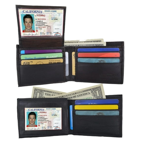 Men's Genuine Leather Flap Top Bifold Wallet ID Card Holder Thin Black Brown