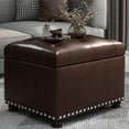 thumbnail image 2 of 24'' Leather Storage Ottoman Rectangular Foot Rest Stool with Nailhead Trim for Bedroom Living Room(Dark Brown), 2 of 13