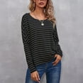 thumbnail image 2 of Long Sleeve Tops for Women Round Neck Stripe Print Basic Blouse Casual Loose Fit Comfy Autumn Fall Tunic Shirt, 2 of 6